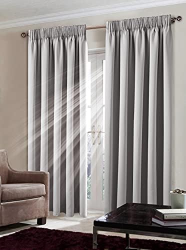 Textile Home Thermal Blackout Curtain Pair Heavy Insulated Pencil Pleat Tape Top Curtain Pair Room Darkening Curtain Panels (Grey, 46x54)