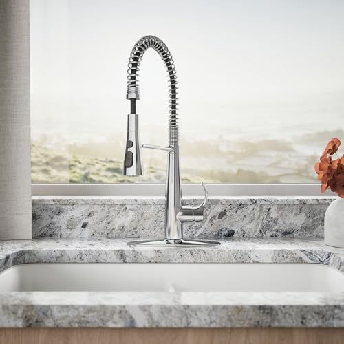 Image of KOHLER 22033-CP Simplice Semi Professional Kitchen Sink Faucet, Pre-Rinse Kitchen & Commercial Faucet, Three Function Sprayhead, Polished Chrome