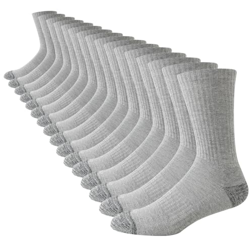 JOYNE 8 Pairs Mens Crew Cushion Socks Work Athletic Running Socks Casual Breathable Socks for Men Light Grey Sock Size:10-13