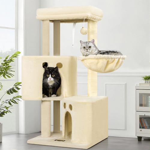 Torre pequeña para gatos de interior 40 in con 2 casas y rascador miniatura 1