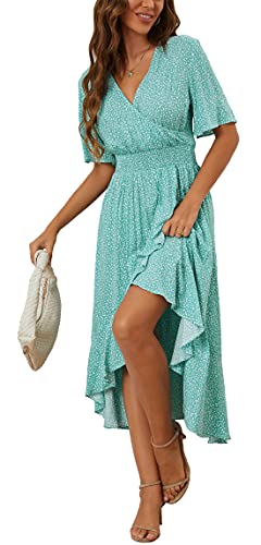 Image of Kormei Women Short Sleeve V Neck Floral High Low Flowy Summer Party Long Maxi Dress