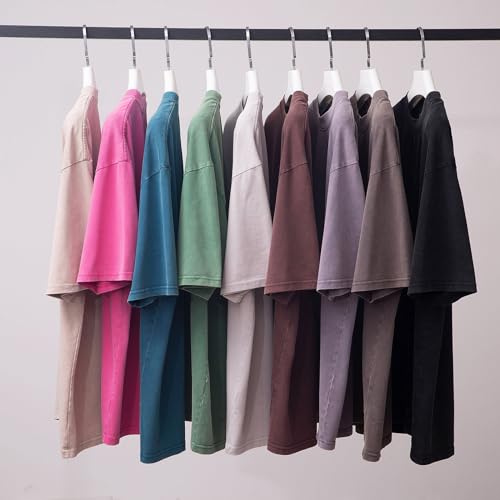 Image of Men's Oversized Cotton T-Shirts Loose Fit Vintage Washed Tee Unisex Short Sleeve Casual Shirts Tops