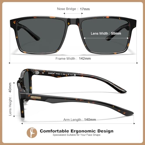 Image of CARFIA Retro Acetate Mens Sunglasses Polarized Classic Square Sun Glasses CA62162
