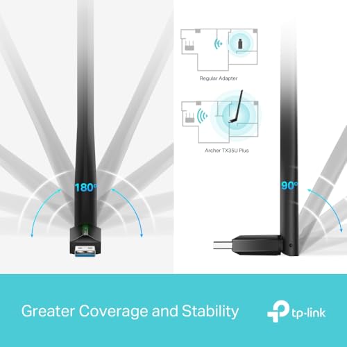 Image of TP-Link Archer TX35U Plus WLAN Stick for PC, Wi-Fi 6 AX1800 Dual Band Adapter, USB 3.0, MU-MIMO, Antennas with High Gain, WPA3 Encryption, Compatible with Windows 11 /10