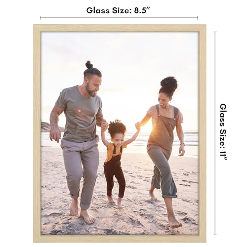Americanflat 8.5x11 Picture Frame with Shatter-Resistant Glass - Streamline Collection - Thin Border Picture Frame for Tabletop and Wall - Hanging Hardware and Easel Stand Included - Natural Oak