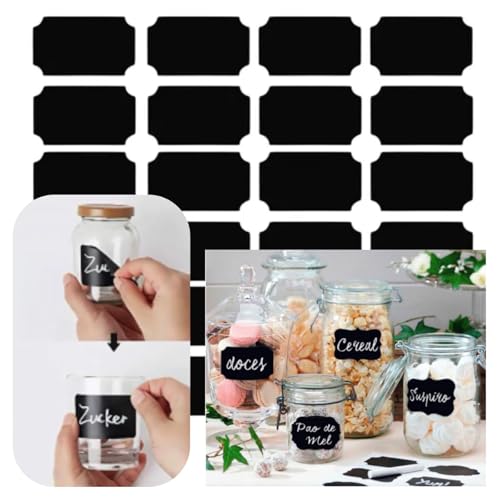 24 Adesivo Etiqueta Lousa para Garrafas e Potes de Tempero e Mantimentos, 01 Cartela