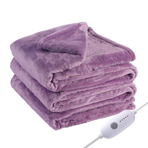 Electric Heated Blanket Full Size 72"x84", Cozy Large Oversized, 5 Heating Levels & 10 Hours Auto Off, Cozy for Bed, Sofa, & Office, Machine Washable, Purple