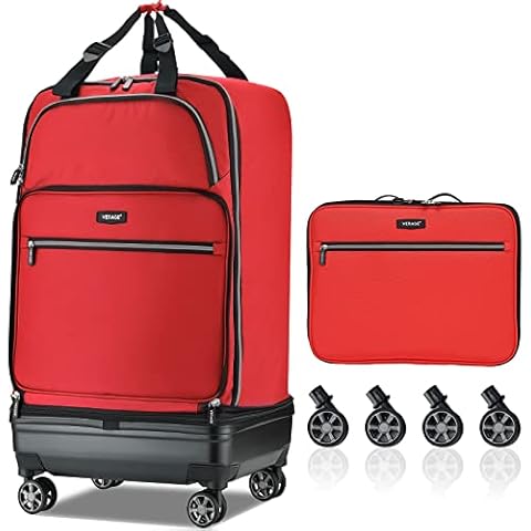 Verage Expandable Foldable Luggage Bag Collapsible Suitcases Rolling Travel Duffel Bag Lightweight Larger Suit Case with Detachable Spinner Wheels(Red,24 Inch Expands into 28 Inch) Cover