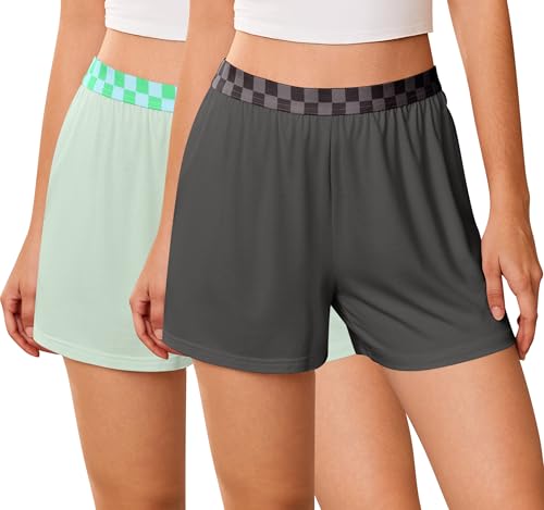 Image of Ekouaer Womens 2 Pack Pajama Shorts 2026 Comfy Elastic Waist Sleep Shorts Bamboo Viscose Soft Pj Bottoms with Pockets
