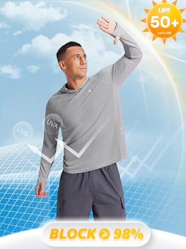 Image of PINSPARK Men's UPF 50+ Sun Shirts Long Sleeve Fishing Hoodie, UV Protection Rash Guard for Outdoor Hiking Running Swim Shirt