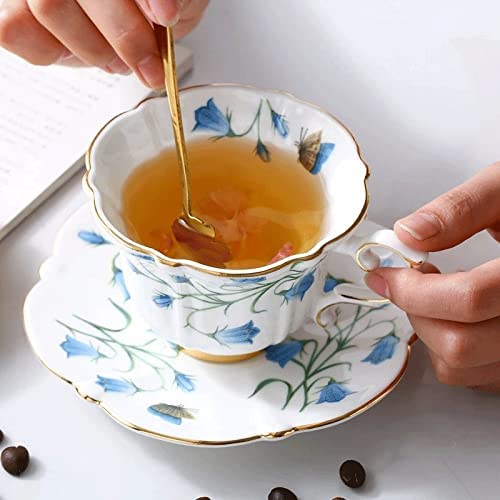 SGSG Bone China Taza de té de la Tarde Taza de café de cerámica Flor Elegante Taza de té Platillo Estante de Entrega (A… - Imagen 5