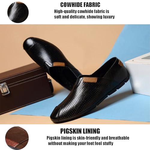 Men's Hand-Sewn Genuine Leather Slip on Penny Loafers Lightweight Non Slip Soft Bottom Driving Business Work Casual Shoes3