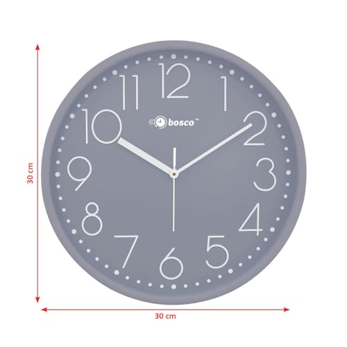 Image of Bosco Modern Non Ticking Silent, Grey dial and Frame 30 CM, Round Wall Clock for Home, Living Room, Bedroom, Office and Kitchen I BWC- 1804