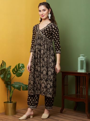 Image of Globus Women Kurta Set (3640961001 Brown S)