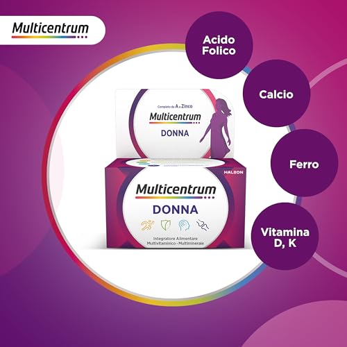 Multicentrum Donna Integratore Multivitaminico completo per donna, con Vitamina D, K, Acido Folico, Calcio, Ferro, per combattere stanchezza e affaticamento, 30 Compresse - Immagine 2