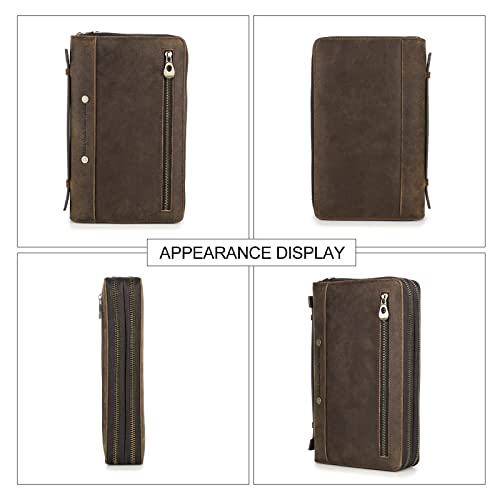 Crazy Horse Leather Men Clutch Hand Bags Genuine Leather Purse RFID Wallet Large Capacity Business Card Multifunction Zipper Handbag4