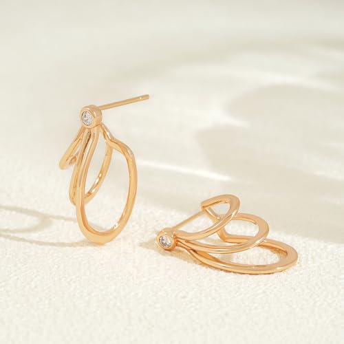 FETTERO Split Hoop Earrings 14K Gold Plated Chunky Hoop Earrings for Women Dainty Hypoallergenic Half Hoop Earring Jewelry Triple Hoop Earrings