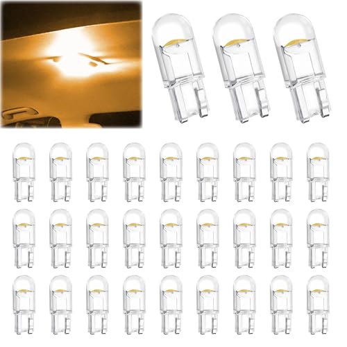 Image of ecocstm 30 PCS Car 194 LED Bulbs, 168 2825 W5W T10 Wedge COB LED Replacement Bulb, Error Free Interior Bulb for Dashboard Light, Dome Lights (Yellow)