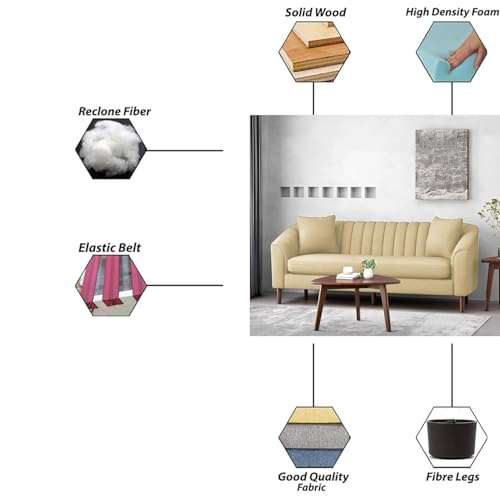 Image of Doraldo 3 Seater Sofa Set for Living Room (Cream) Premium Fabric Sofa