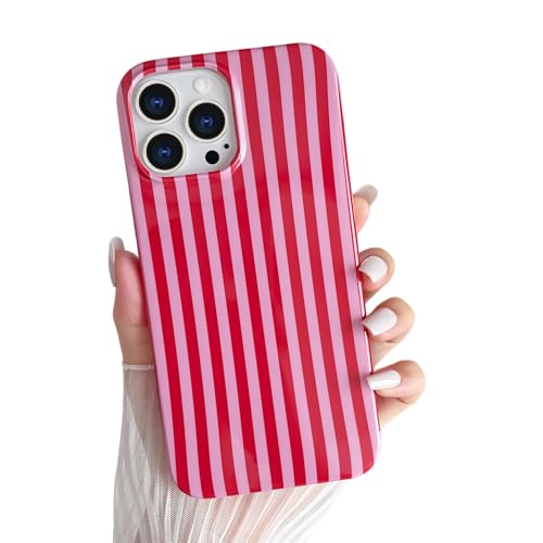 Yeddabox for iPhone 14 Pro Max Case Cute Striped Phone Case Soft TPU Slim Shockproof Phone Cover for Women Girls, Red and Pink - image 1