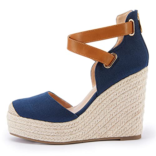 Image of PiePieBuy Womens Wedge Espadrille Ankle Strap Closed Cap Toe Platform Heeled Sandals