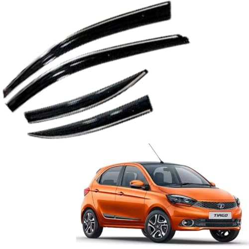 Image of CAR SAAZ Chrome Line Door Visor for Tiago (2016-2020)(Set of 4Pcs) | Wind Deflector Rain Guard