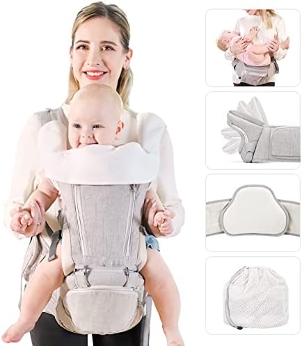 Viedouce Baby Carrier Ergonomic with Hip Seat/Pure Cotton Lightweight and Breathable/Multiposition:Dorsal, Ventral, Adjustable for Newborn and Toddler 3 to 48 Month (3.5 to 20 kg)
