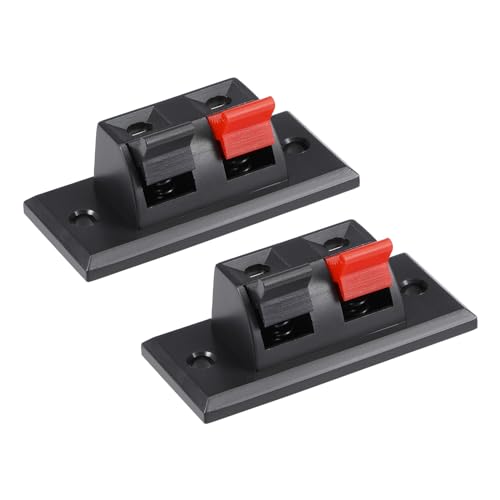 Rebower Connecteur de Borne de Haut-Parleur à Ressort à Poussée 2 Positions, [pour Haut-Parleur, Lecteur Audio] - 3,3 mm/Rouge Noir / 2 Pièces