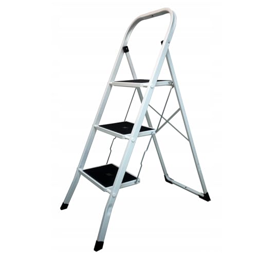 Klapptritt mit 3 Stufen – stabile Haushaltsleiter bis 150 kg, klappbar, rutschfeste Trittflächen, platzsparend & sicher (Schwarz-Weiß)
