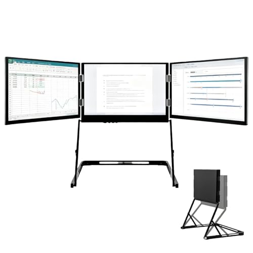 Image of Triple 15.6 Pro Max 3 Screen Monitor, 1080p Tri Fold Monitor for Laptop Extender, Extended Laptop Screen Extenderwith 360 Rotation Adjustable Viewing Angles