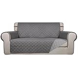 PureFit Reversible Quilted Sofa Cover, Water Resistant Slipcover Furniture Protector, Washable Couch Cover with Non Slip and Elastic Straps for Kids, Dogs, Pets (Oversized Loveseat, Gray/Light Gray)