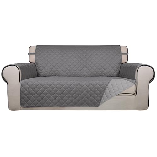 Image of PureFit Reversible Quilted Sofa Cover, Water Resistant Slipcover Furniture Protector, Washable Couch Cover with Non Slip and Elastic Straps for Kids, Dogs, Pets (Oversized Loveseat, Gray /Light Gray)