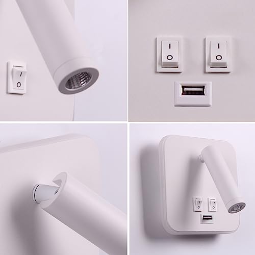Image of USB Charging Port Wall Wash Light White Bed LED with Interior Wall Adjustable Spotlight Reading lamp Wall lamp Bedroom Indoor Bedside Lamp 3000K (3W + 10W)