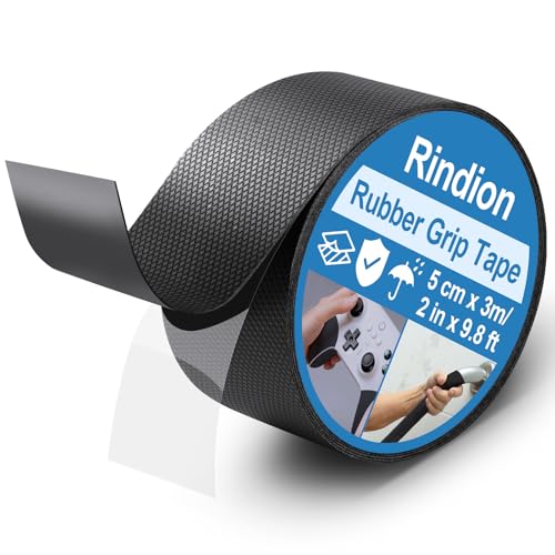 Rindion Rubber Tape Ultra-Thin Waterproof Grip Tape 2 in x 9.8 FT Anti-Slip Textured Rubber Grip Tape for Handles Tools DIY Home Use Comfortable in Hands (Black)