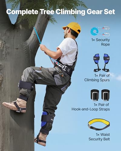 Image of VEVOR Tree Climbing Spikes, 1 Pair Height-Adjustable Climbing Spurs, 350lbs Load Capacity Tree Climbing Gear with Straps, Arborist Equipment for Climbers, Hunting, Fruit Picking