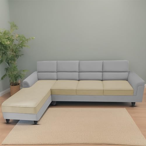BRAXTON Aaron LHS 6 Seater L Shape Sofa Set for Living Room (Cream Grey Fabric) Premium Fabric Sofa BRAXTON Aaron LHS 6 Seater L Shape Sofa Set for Living Room (Cream Grey Fabric) Premium Fabric Sofa