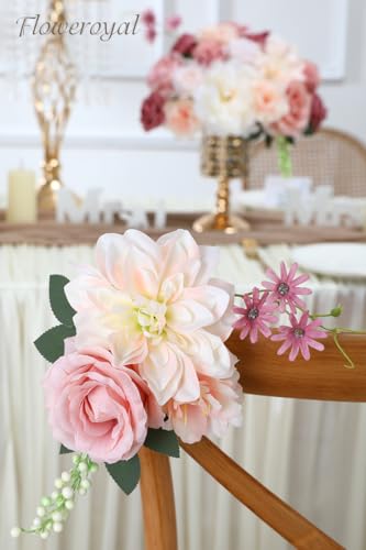 Floweroyal Artificial Flowers Combo Pink Flowers Mix Silk Flowers Dahlia Roses with Stems for Wedding Bridal Bouquets Table Centerpieces - Image 4
