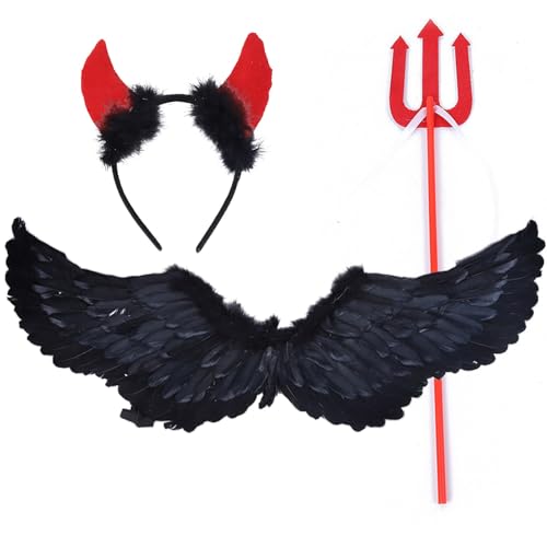 POPOYU 3 Stück Engel Kostüm mit Schwarzer Dämon Engelsflügel Zauberstab und Heiligenschein, Weihnachtsengel Partnerkostüm, Engelskostüm Kinder, 80*35cm Flügel Kostümset für Weihnachtskostüme Kostüme POPOYU 3 Stück Engel Kostüm mit Schwarzer Dämon Engelsflügel Zauberstab und Heiligenschein, Weihnachtsengel Partnerkostüm, Engelskostüm Kinder, 80*35cm Flügel Kostümset für Weihnachtskostüme Kostüme