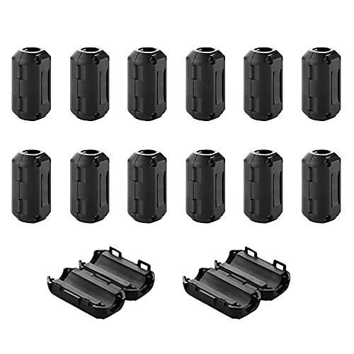 QitinDasen 14Pcs 7mm Núcleo de Anillo de Ferrita Negro, Clip de Cable Supresor de Ruido RFI EMI, Antiinterferencias Filtro de Alta Frecuencia (7mm Diámetro Interior)