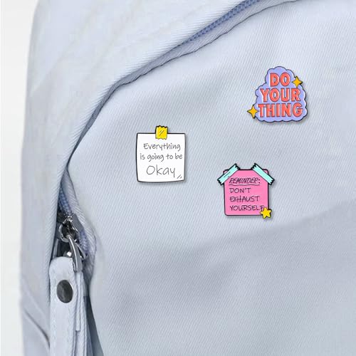 Image of Motivational Pins Set 9PCS Inspirational Saying Brooch Pins Positive Letter Enamel Pins, I Can Do Hard Things Enamel Lapel Pins for Clothing Backpack Canvas Bags Hats