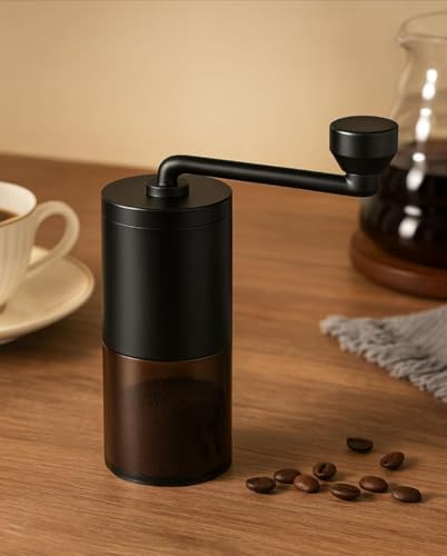 Moedor e Triturador Manual de Café para Grãos, com Núcleo em Cerâmica, Corpo de Vidro, Manivela Remo