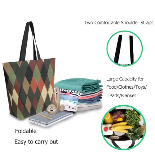 Abstract Geometric Plaid Extra Large Canvas Gym Shoulder Tote,Durable Daily Reusable Top Handle Bag for Mens Womens Yoga Weekender Picnic Beach Travel Market Shopping2