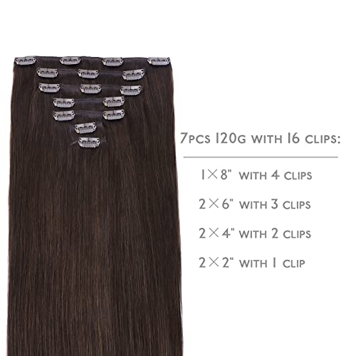 WENNALIFE Clip In Hair Extensions, 18 Inch 120g 7pcs Real Human Hair, Light Dark Brown, #2A Light Dark Brown, 18 Inch-120g - Image 2