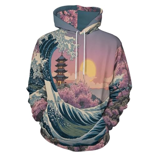 Pull à Capuche Style Ukiyo-E Ample et Chaud avec Poches Pratiques