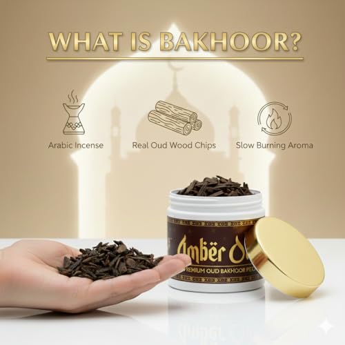 Image of Amber Oud BAKHOOR Incense | Authentic Arabic BAKHOOR Incense | 40 GMS JAR | Pack of 1 | Natural Wood Chips Amber Fragrance Woody Blend | Perfect for Pooja