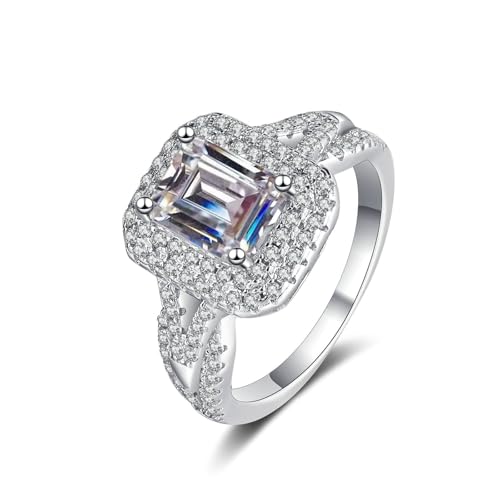 Bague argent femme 925 moissanite carrée vintage pour alliance fiançailles