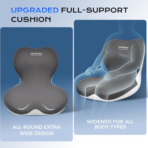 Image of Coverado Car Seat Cushion and Lumbar Support Pillow One Piece, Memory Foam Ergonomic Back Support Driving Seat Cushion for Back Pain, Non-Slip Washable Cushion for Car, Driver, Office