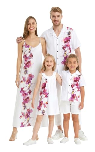Image of Hawaii Hangover Family Matching Hawaiian Clothes, Watercolor Orchid White | Family matching Hawaiian outfits, Watercolor Orchid White, quick dry stretch fabric, machine washable, tropical floral print