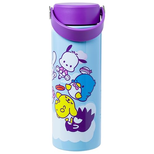 Image of Silver Buffalo Sanrio Hello Kitty and Friends Pochacco, Water Bottle, 20oz | Tuxedo Sam, Little Twin Stars, Kuromi, Pompompurin, Keroppi, Chococat, My Melody, Cinnamoroll, Badtz-Maru Steel Swivel Handle