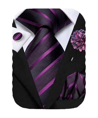 Image of Hi-Tie Men's Silk Ties Formal Woven Classic Necktie Pocket Square Cufflinks Lapel Pin Set Wedding Business